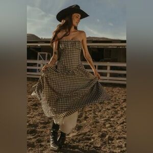 Luna b. Out West Maxi Gingham Dress Strapless NWT